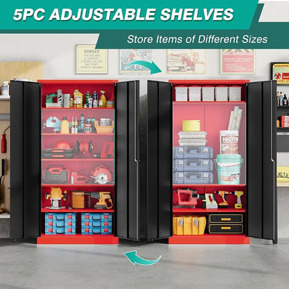 SISESOL Wide & Deep Metal Storage Cabinet with 5 Shelves,72" Tall Red Garage Storage Cabinet with Lock,Metal Cabinets with Locking Doors,Lockable Steel Cabinets for Home,Office,Shop,Garage,72x36x18