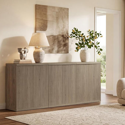 SICOTAS Buffet Cabinet with Storage Accent Sideboard Modern Credenza with Doors & Shelves Fluted Media Console Mid Century Coffee Bar Table for Living Room Kitchen Dining Room Hallway (1PCS)