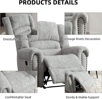 CANMOV Manual Recliner Chair Set of 2, Classic and Traditional Manual Recliner Chair with Comfortable Arms and Back Single Sofa for Living Room, White Grey