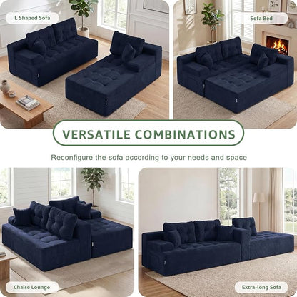 Hobestluk Modular Sectional Sofa Couches L-Shape Couch 3 Seat Modular Sofa Memory Foam Sectional Couches for Living Room, Cloud Couch (Dark Blue Corduroy, 108", Right Hand Facing)
