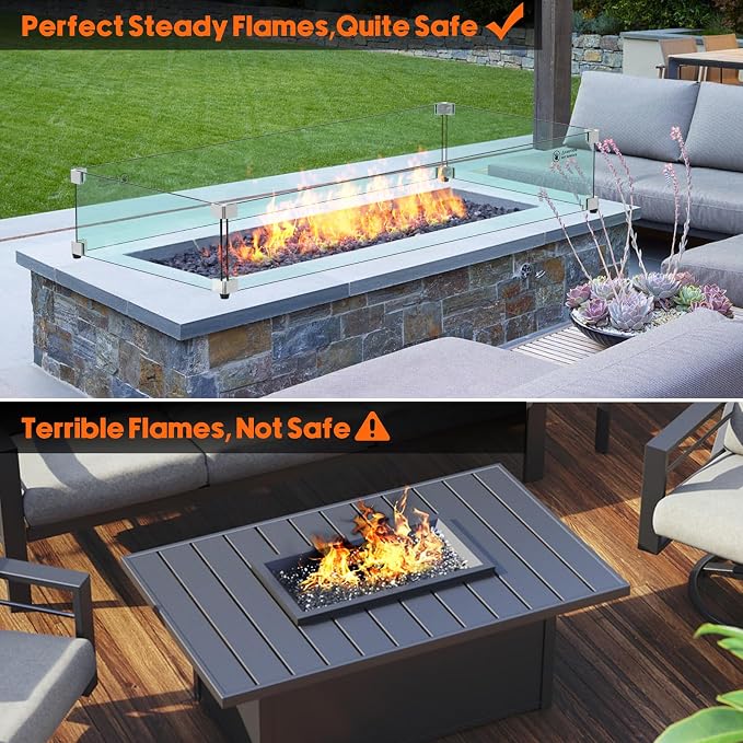 Skyflame 42" X 18" Rectangular Fire Pit Glass Wind Guard Replacement for Outdoor