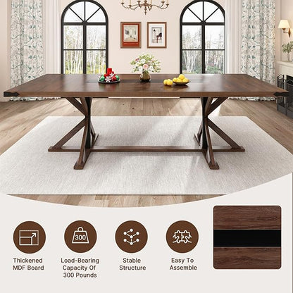 Hlivelood 94" Large Dining Table for 10 People, Rectangular Kitchen Farmhouse Table W/Thickness Waterproof Wood Tabletop,Long Dining Room Tables W/Wood Strip Base for Kitchen Living Room(238CM Brown)