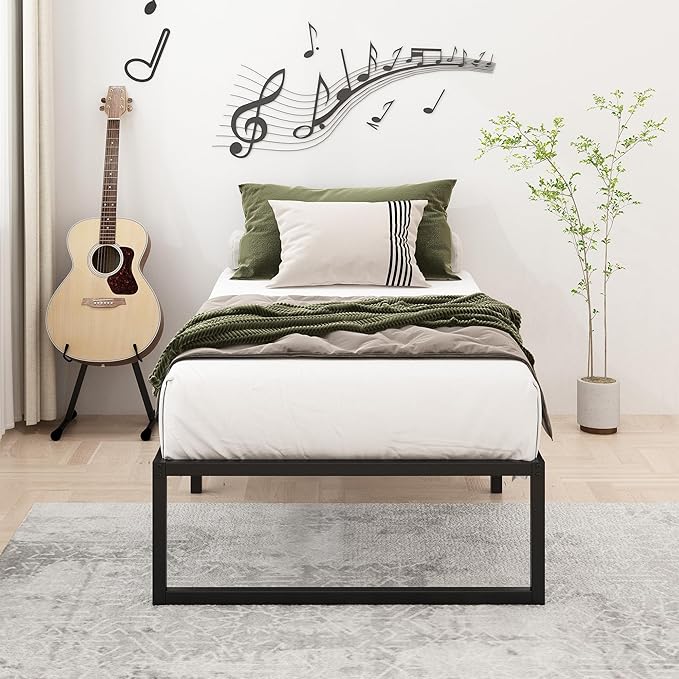 Lutown-Teen 12 Inch Twin Size Bed Frames Heavy Duty Metal Twin Platform Bed Frame No Box Spring Needed, Noise Free, Easy Assembly, Black