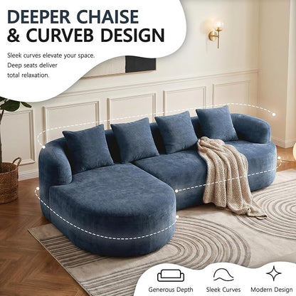 Modular Sectional Boneless Couches, Cloud Sectional Couch with L-Shape Curved Chaise, Modern Comfy Chenille Sofa with Deep Seat for Living Room, Bedroom, No Assembly Required (Blue)