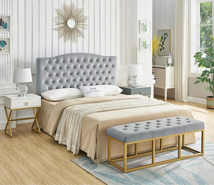 24KF Upholstered Tufted Button Velvet Headboard,Comfortable Fashional Headboard Queen/Full Size, Gray