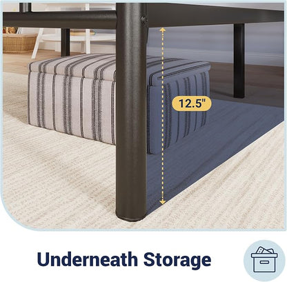 Allewie 14 Inch Twin Size Metal Platform Bed Frame with Headboard and Footboard, Underbed Storage, Strong Metal Slats Support, Mattress Foundation, No Box Spring Needed, Easy Assembly, Black