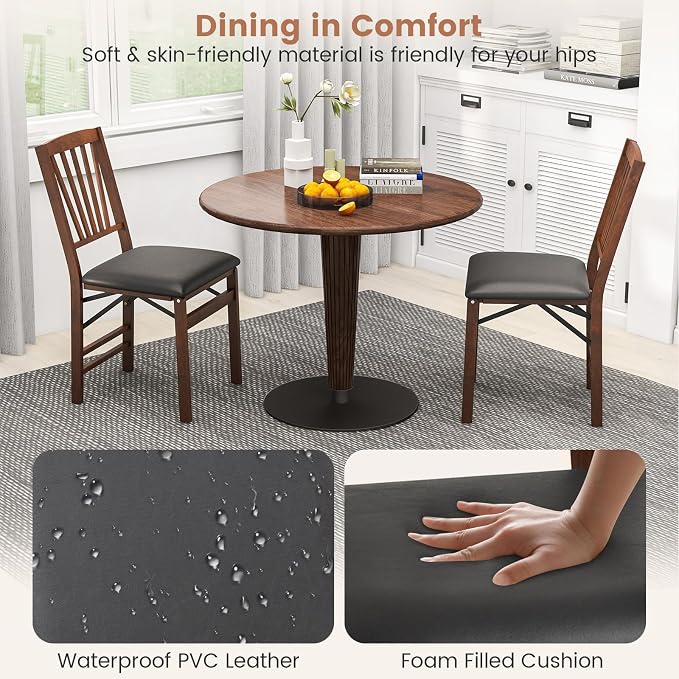 Giantex Folding Dining Chairs Set of 4, Foldable Wood Kitchen Chairs with Padded Seat, Solid Wood Frame, Max Load 400 Lbs, No Assembly Easy to Store Wooden Dining Chairs for Apartment, Small Space
