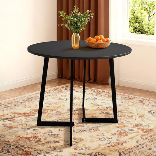 VINGLI Round Dining Table for 2-4, 35in Modern Dining Room Table with Cross Leg, Black Wooden Kitchen Table, Space-Saving, Small Space Circle Dinette for Home, Kitchen, Apartment