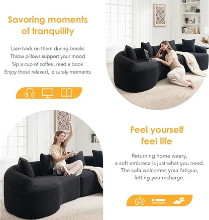 110.2" Curved Sectional Sofa,Luxury Wood Grain Chenille Fabric, Oversized Sectional Sofa,Compression Curved Couch for Living Room,No Assembly Needed(Black, 110.2 Inch)