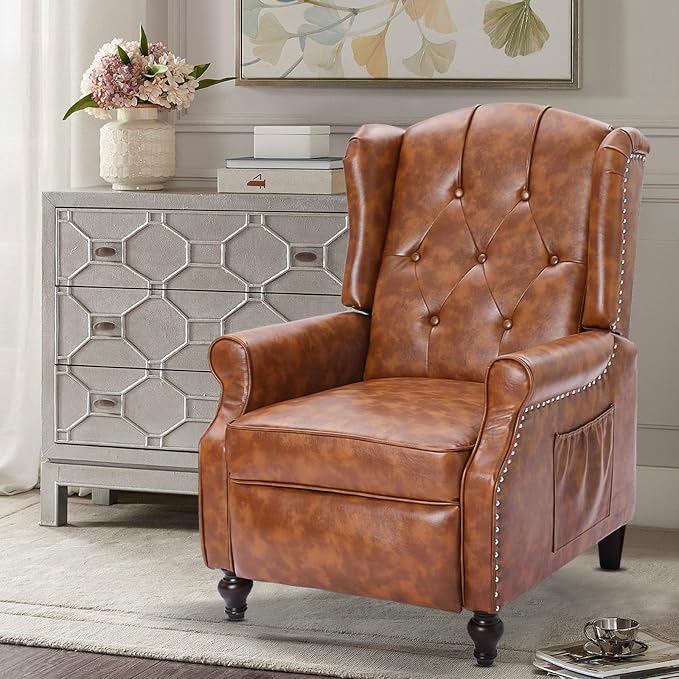 Wingback Recliner Chair with Massage and Heat PU Leather Push Back Arm Chair, Recliner Chair for Living Room Bedroom Home Theater (1,Yellow)