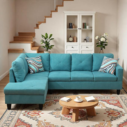 L-Shaped Sectional Sofa, Modern 4-Seat Couch with Left Facing Chaise, Sectional Couch for Living Room, Apartment, Office, Blue