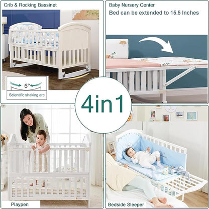 Portable Mini Baby Crib 4 in 1 with Memory Foam Mattress(38"by24") Included, Cunas para Bebes 2026 Convertible Crib 6 in1 with Foldable Storage Baby Playpen Bassinet Bedside Sleeper Bed(White)