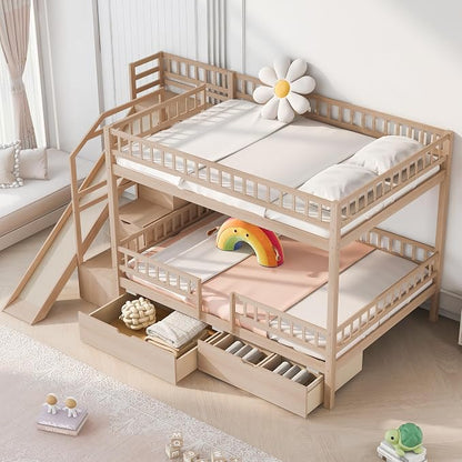 Full Over Full Bunk Bed with Slide and Staircase