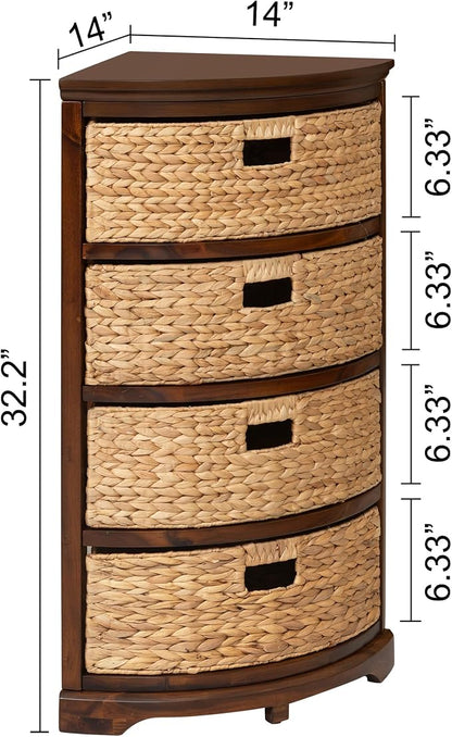 eHemco Hampton Meadows 4 Tier X-Side Corner Table, Walnut | Storage Cabinet, 4 Wicker Baskets
