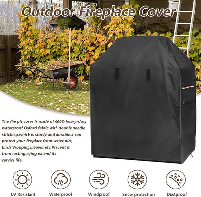 Outdoor Fireplace Cover,Heavy Duty 600D Waterproof Cover for 42inch Tall Patio Wood Burning Fireplaces,42" L x 24" W x 48" H, Black