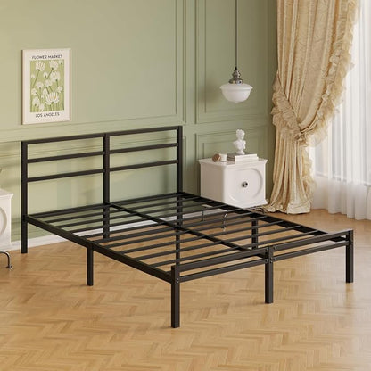 Lutown-Teen 12 Inch Queen Bed Frame with Headboard and Footboard, Classic Metal Platform Bed Frame Queen Size, Under Bed Storage, No Box Spring Needed, Easy Assembly, Noise Free, Black