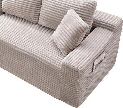 95" L-Shaped Left Facing Cloud Sectional Couch for Living Room, Modular Compressed Boneless Sectional Sofa Corduroy Boneless Corner Foam Sofa W/Chaise Lounge and Pillows