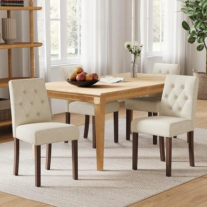 Upholstered Dining Chairs Set of 4, Modern Fabric Dining Chairs with Tufted Design, Kitchen Side Chairs, Farmhouse Dinner Chair with Wood Legs for Kitchen Restaurant Living Room, Beige