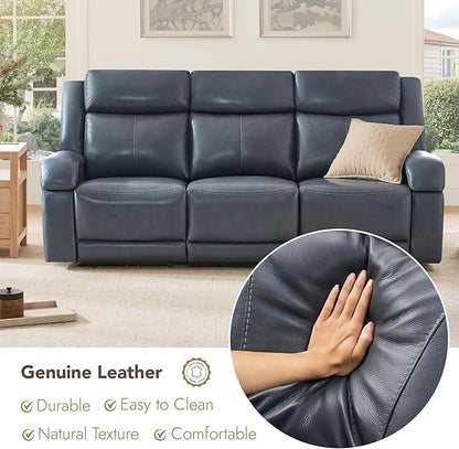 Watson & Whitely Power Reclining Sofa and Loveseat Sets, Genuine Leather Sofa Recliner Couch Set with Power Headrest, Storage Console, USB Ports, Cup Holders, Living Room Furniture Set, Navy Blue