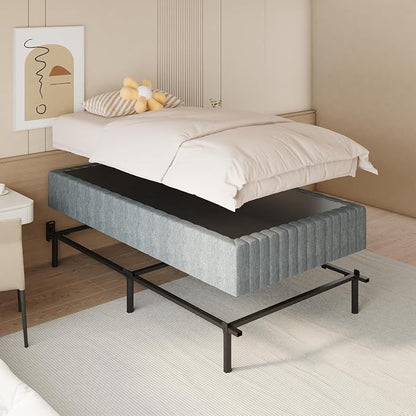 NHODIR 9 Inch Box Spring Twin Size Bed Base, Heavy Duty Metal Twin Mattress Foundation with Upholstered Fabric Cover, Noise Free, Easy Assembly, Black