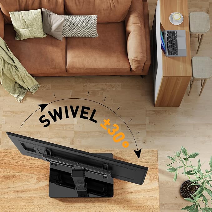 Perlegear Universal Swivel TV Stand with Power Outlet, Tabletop TV Stand for 34–65 Inch TVs up to 88 lbs, Tempered Glass TV Mount Stand Base with Height Adjustment, Tilt, Max VESA 400x400mm,PGTVS27