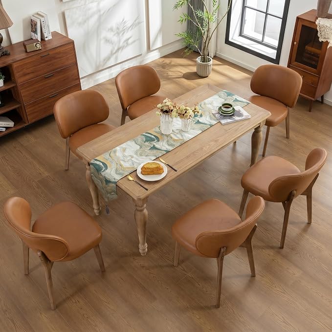 YOUNIKE Single Dining Chair Modern Kitchen Dining Room Chair Brown | Faux Leather Upholstered Armless Side Accent Chair with Back 20.1" Wide Padded Seat Wooden Legs for Living Room Bedroom