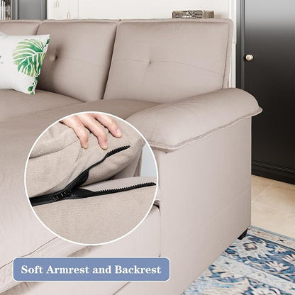 110" Sectional Couches for Living Room,4 Seat U Shape Modular Couch with Thick Cushion & Soft Backrest,Upholstered Sofa Couch with Double Chaise,Beige