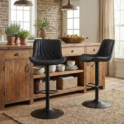 YOUTASTE Black Bar Stools Set of 2, Adjustable Swivel Faux Leather Counter Height Bar Stool, Chairs with Metal Base, 300 LBS Capability, for Home Kitchen Island