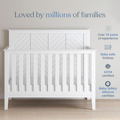 Child Craft Atwood 4-in-1 Convertible Baby Crib, Wooden Nursery Furniture Converts to Daybed, Toddler Bed and Full-Size Bed, 3 Mattress Height Adjustments, Non-Toxic Baby Safe Finish, Matte White | 4-in-1 Crib