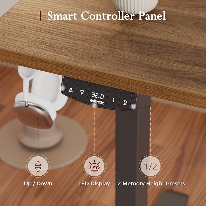Klicelor L Shaped Standing Desk, 55 Inch Electric Height Adjustable Desk with Memory Preset, Reversible Sit Stand Up Computer Workstation for Home Office, Splice Board, Dark Walnut