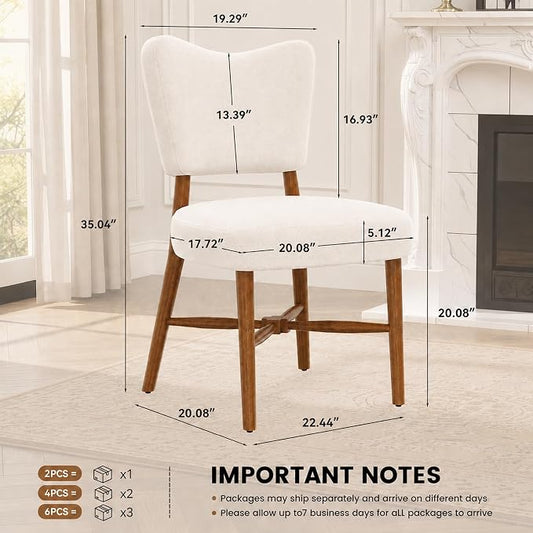 Farmhouse Dining Chairs Set of 2, Linen Seat, Wood Legs, Cream | Mid Century Modern, Upholstered Padded Cushion, Solid Wood Cross-Brace, Easy 15-Min Assembly, Kitchen Dining Room