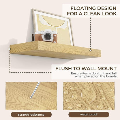 RICHFOCUS 20Inch Floating Shelves for Wall 2 Pack Shelves for Plant|Bedroom|Kitchen|Bathroom Rustic Wood Wall Mounted Shelf with Invisible Brackets for Books|Storage|Decor, Rustic White