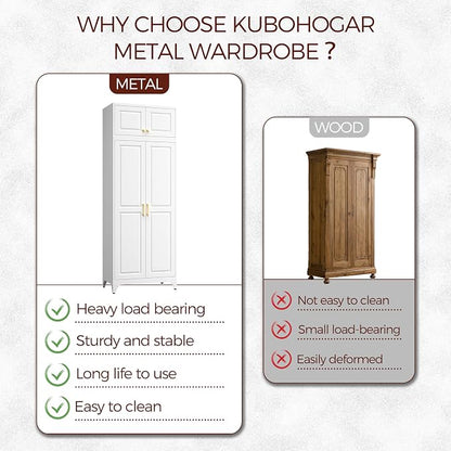 Metal Armoire Wardrobe Closet with Doors, 86" Tall Wardrobe Cabinet, White Clothing Storage Cabinets with Adjustable Shelves for Bedroom, Home Office