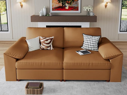 EASE MOOSE Loveseat Sofa for Living Room,Oversized Deep Seat Modular Sectional,Modern Comfy 2 Seater Sofas,Scratch Resistant Faux Leather Couch for Small Spaces, Brown