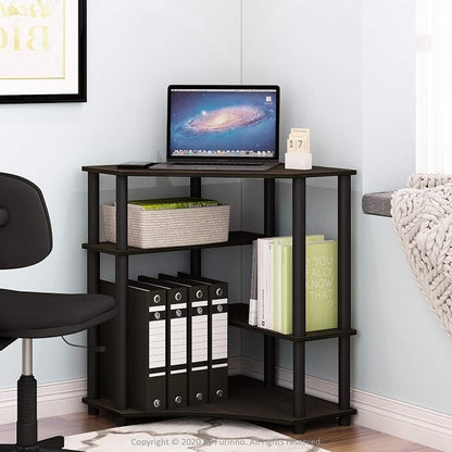 Furinno TURN-N-TUBE Desk, Gaming Desk with Shelves, Corner Computer Desk with Shelves, Office Desk, Space Saving, For Home Office, Bedroom, Espresso