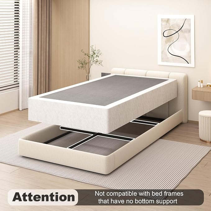 NHODIR Twin Box Spring 8 Inch Low Profile Box Spring Twin Size Bed Base, Black Heavy Duty Metal Mattress Foundation with Easy Clean Fabric Cover, Easy Assembly
