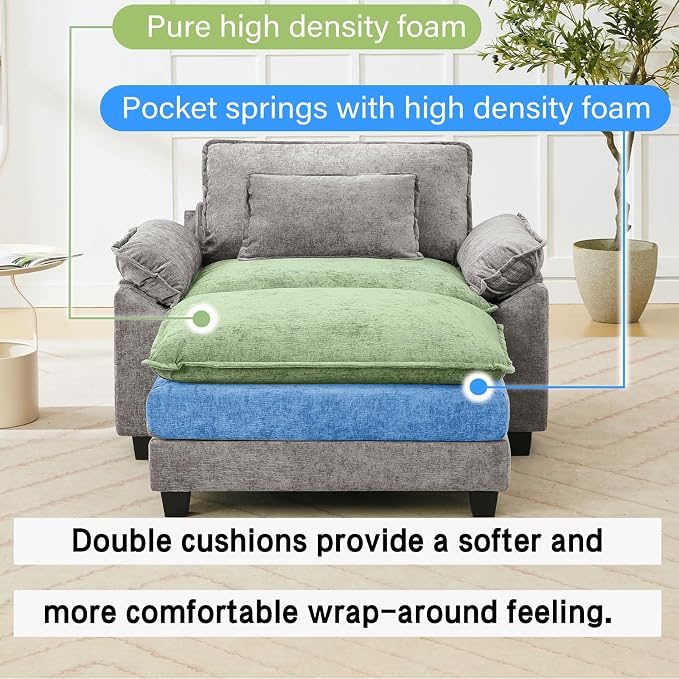 Oprisen 53" Modular Sectional Sofa, Comfy Cloud Couch Sectional Sofa with Ottoman, Chenille Sofa Sleeper Deep Seat Sofa with Throw Pillows for Living Room (Light Gray)