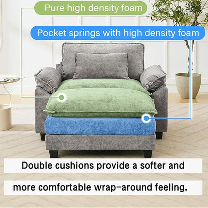 Oprisen 53" Modular Sectional Sofa, Comfy Cloud Couch Sectional Sofa with Ottoman, Chenille Sofa Sleeper Deep Seat Sofa with Throw Pillows for Living Room (Light Gray)
