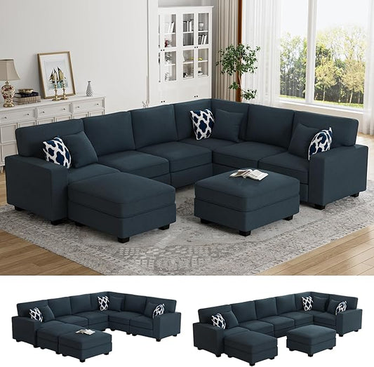 Legend Vansen Oversized Modular Sectional Sofa,U/L‑Shaped Reversible Couch with Ottoman,Deep Seat Plush Polyester Sofa for Living Room,8‑Seater,Charcoal