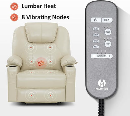 MCombo Oversized Power Lift Recliner Chair for Elderly, Lift Chair with Heat and Massage for Big and Tall, USB&Type C Ports, Cup Holders, Faux Leather R7510 (Cream White, Large-Wide)