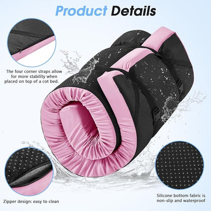 CYMULA 3 Inch Memory Foam Camping Pad, Camping Essentials Roll Up Floor Mat for Car Camping, Cot, Tent, Truck, Travel and Guest Use, Non-Slip Waterproof Bottom, Removable Cover
