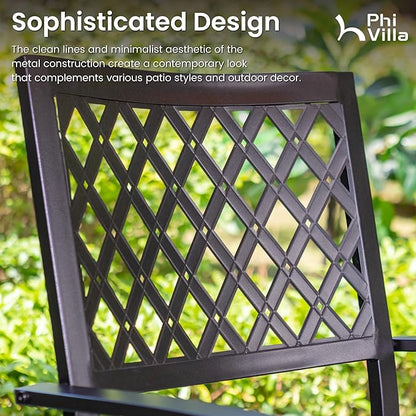 PHI VILLA 7 Pieces Outdoor Dining Set for 6, Round Metal Steel Table with Umbrella Hole & Swivel Wrought Iron Chairs with Cushions, Large Modern Furniture for Patio, Deck, Backyard, Porch