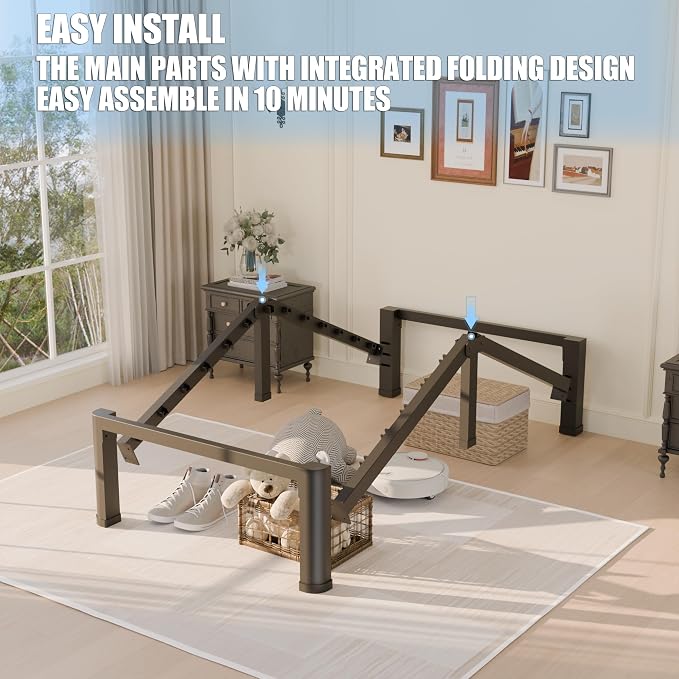 Yitong Angel 10 inch Twin Bed Frame with Rounded Corner Legs and Headboard Hole Mattress Slide Stopper Low Profile Heavy Duty Support Metal Platform,No Box Spring Needed,Noise Free,Easy Assembly