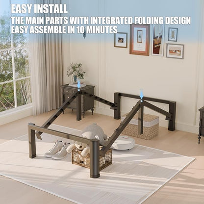 Yitong Angel 10 inch Twin Bed Frame with Rounded Corner Legs and Headboard Hole Mattress Slide Stopper Low Profile Heavy Duty Support Metal Platform,No Box Spring Needed,Noise Free,Easy Assembly