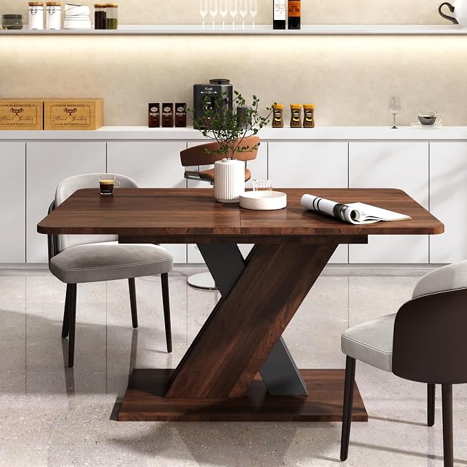 55"-71" Extendable Dining Table for 4-8 People, Space-Saving Extra Long Transformer Table with Extension Leaves Holder, Walnut