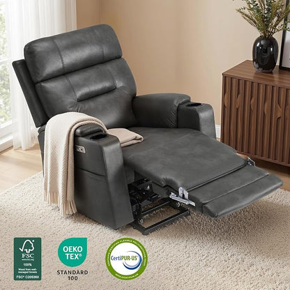 MCombo Lift Chair for Tall Man 6‘6’’, Dual Motor Power Lift Recliner Chair for Elderly, Lay Flat for Sleeping, Heat and Massage, USB & Type C, Faux Leather 7755 (Grey)