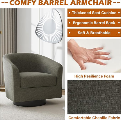 Swivel Accent Chairs Set of 2, Chenille Barrel Chair Upholstered Armchair for Living Room, Modern Round Arm Chair Small Single Sofa Bedroom Reading Seat - Tan
