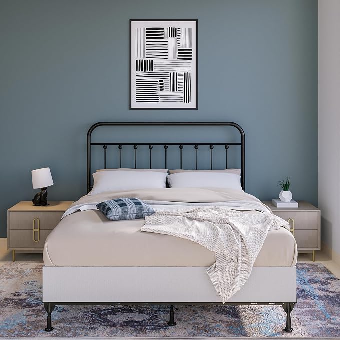 Vintage Metal Headboards, Adjustable Height Iron Frame, Farmhouse Rustic Style, Elegant and Durable Design, Easy Assembly, Universal Fit for Kids & Adults, Full Size, Black Finish