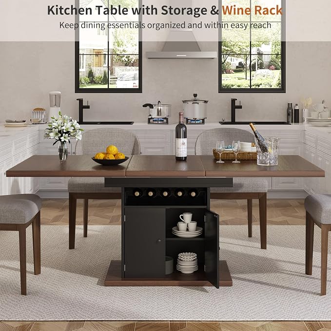 Extendable Dining Room Table for 4-6, 47-63 Inch Faux Marble Extendable Dining Table, Modern Expandable Rectangle Kitchen Dining Table with Storage for Kitchen Living Room