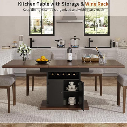 Extendable Dining Room Table for 4-6, 47-63 Inch Faux Marble Extendable Dining Table, Modern Expandable Rectangle Kitchen Dining Table with Storage for Kitchen Living Room